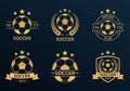 Soccer logo set with a ball. Football club or team emblem, badge, icon design. Sport tournament, league Royalty Free Stock Photo